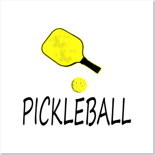 pickleball with yellow paddle and ball Posters and Art